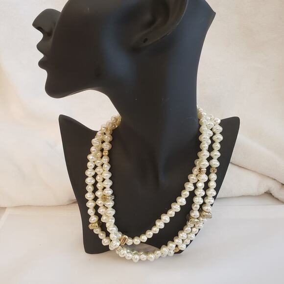 Long Strand Baroque Pearls with Gold Colored Nuggets- 54 Inches - Picture 4 of 6